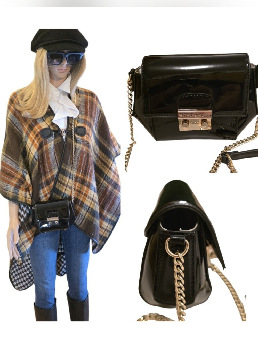 BCBGeneration Milly Black Patent Mini Crossbody Bag Gold Hardware
